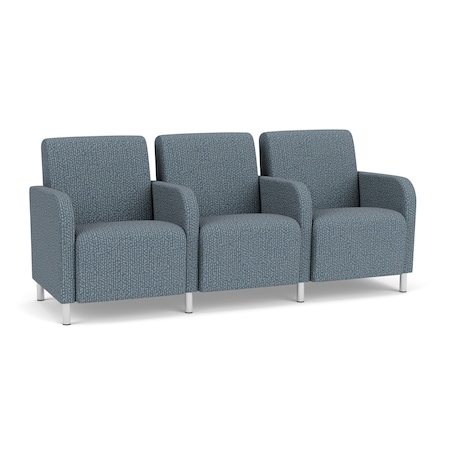 Lesro Siena Lounge Reception 3 Seat Tandem Seating, Brushed Steel, RF Serene Upholstery SN3103